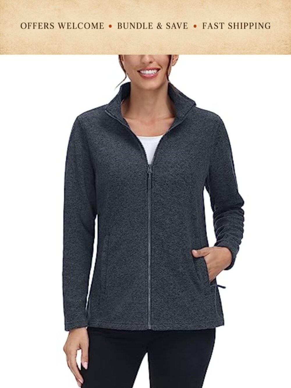 TACVASEN Women's Full Zip Fleece Jacket Lightweight Winter Warm Coat